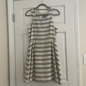 White stripped cocktail dress with gold threading